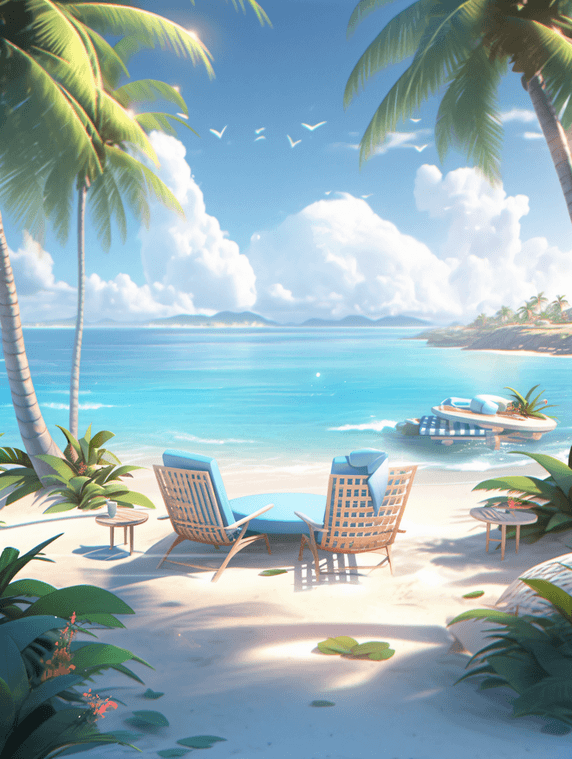 创意唯美夏季夏天大海沙滩旅游海滩休闲度假风景背景2