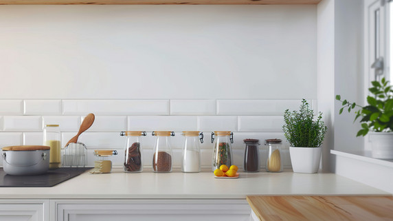 创意白色厨房调料温馨桌面简约产品展示背景摄影配图