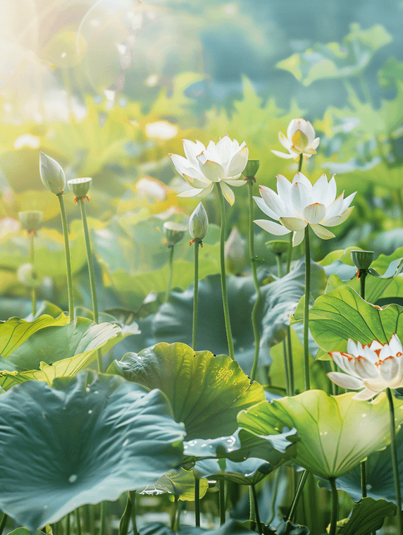 创意夏天夏季花朵植物清新夏季池塘景色荷叶荷花摄影图
