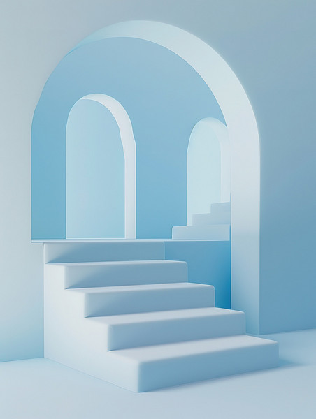 简约立体几何展台楼梯台阶浅蓝色背景