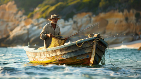 农业捕捞职业人物小船渔民描绘摄影照片