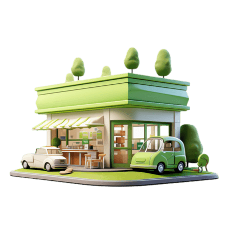 创意绿色商店超市建筑城市元素立体免抠图案