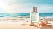 创意夏天夏季大海防晒美妆热带沙滩化妆瓶子夏天夏季大海背景