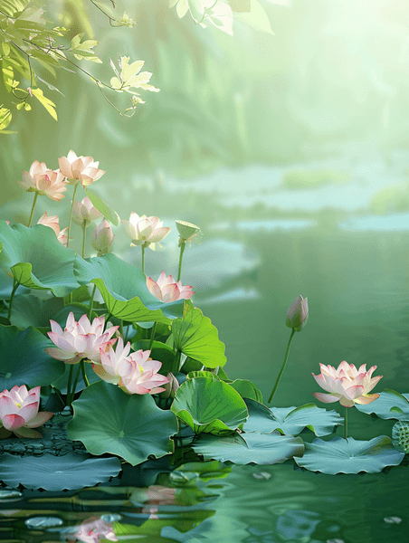 创意夏日荷花植物池塘夏天夏季花朵植物文艺清新摄影图