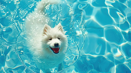 创意动物宠物萨摩耶一只小狗在泳池游泳图片