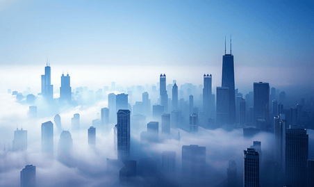 创意雾霾中的城市城市都市摩天大楼办公楼