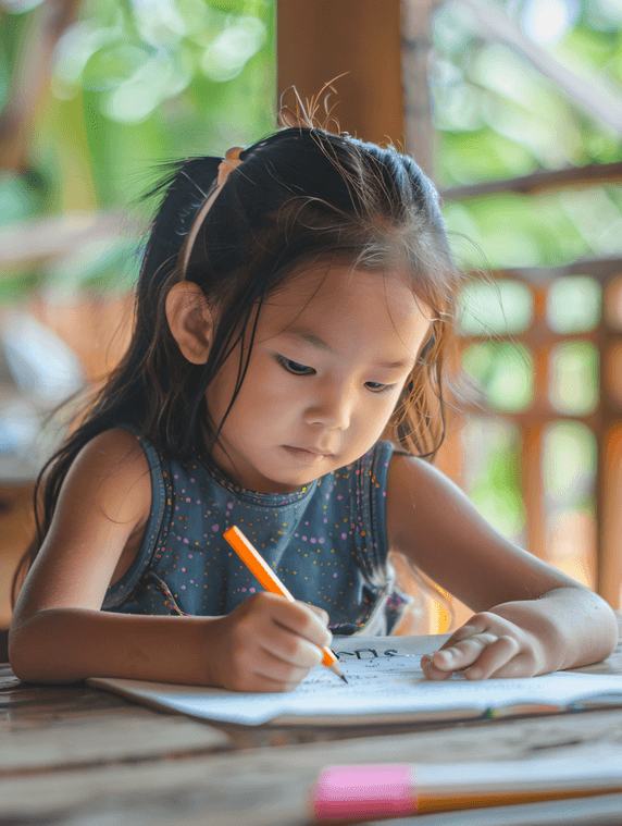创意亚洲人小女孩写作业教育培训学习儿童人物