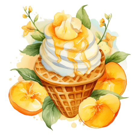 黄色水彩夏天夏季冰激凌黄桃冰淇淋苹果元素免抠图案