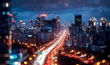 创意夜晚下全景俯瞰城市都市高楼大厦夜景