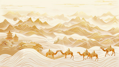 创意沙漠骆驼宫殿合成创意素材背景敦煌
