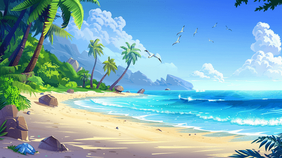 创意夏天夏季蓝色唯美户外椰树大海沙滩的背景