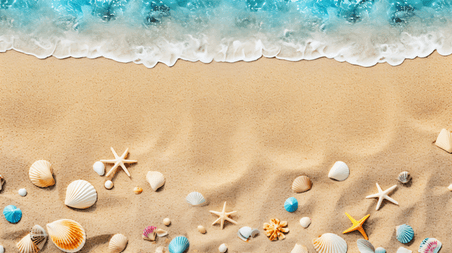 创意夏天夏季沙滩大海海浪模糊的沙纹理贝壳