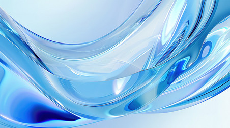 创意水晶清透干净流体透明玻璃蓝色飘带背景图片