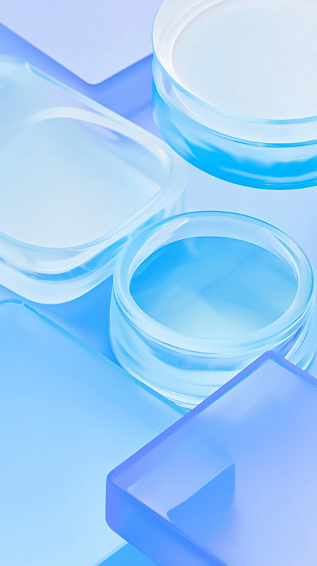 干净透明立体商务企业清新蓝色渐变3D几何磨砂玻璃素材
