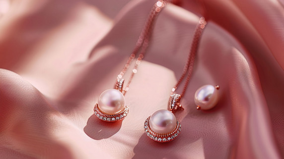 创意粉色浪漫珠宝珍珠的项链和耳环高清