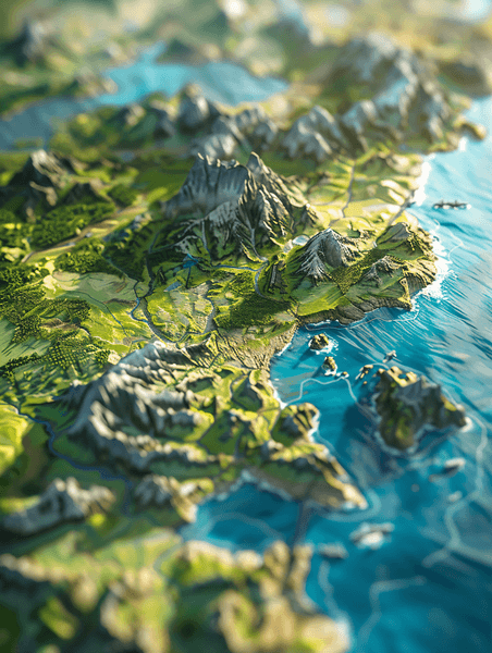 创意夏天夏季旅游航拍游戏地图海岸线风景图