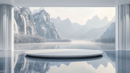 新中式中国风庭院优雅意境古风展台合成创意素材背景