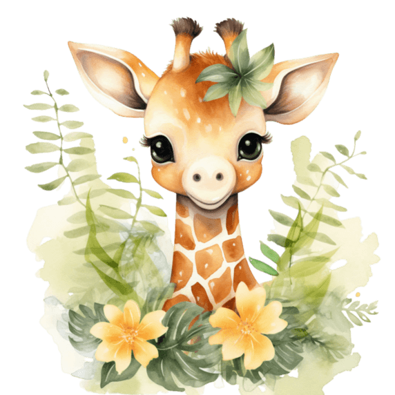 创意小鹿卡通动物童话拟人长颈鹿草帽元素免抠图案