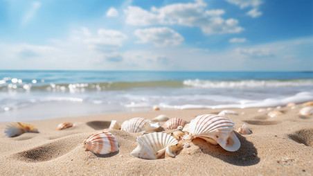 创意沙滩贝壳海边夏季夏天夏季大海背景