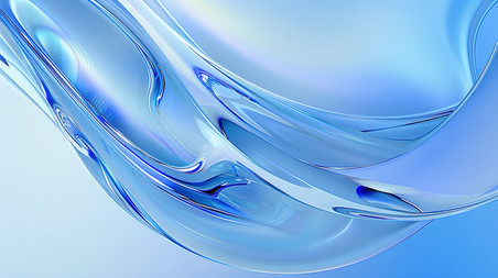 清透干净流体水晶透明玻璃蓝色飘带背景