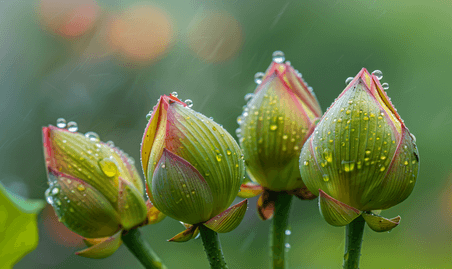 创意雨后荷花夏天夏季植物花苞摄影图