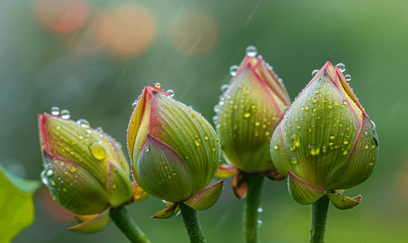 创意雨后荷花夏天夏季植物花苞摄影图