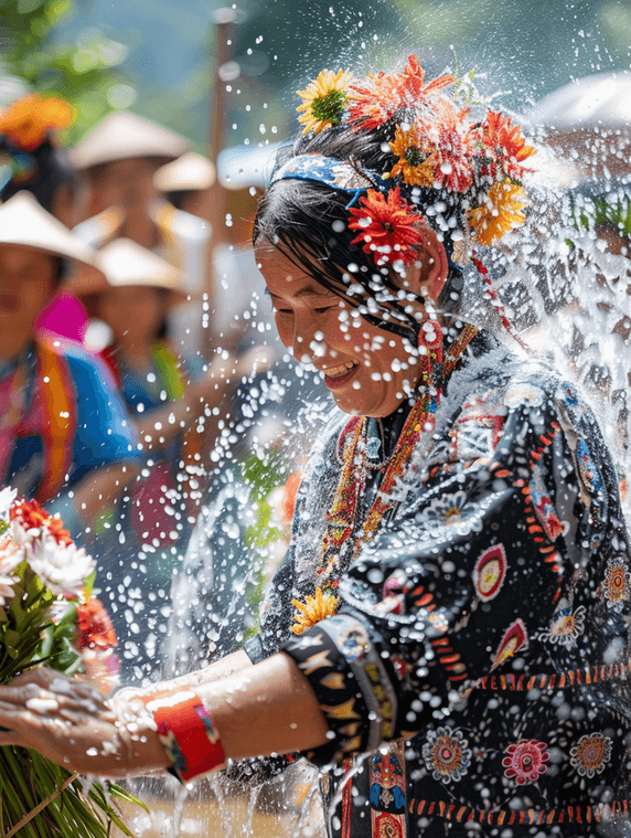创意泼水节传统傣族节日民族人物