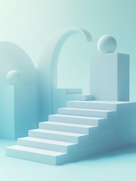简约立体几何展台创意楼梯台阶浅蓝色背景