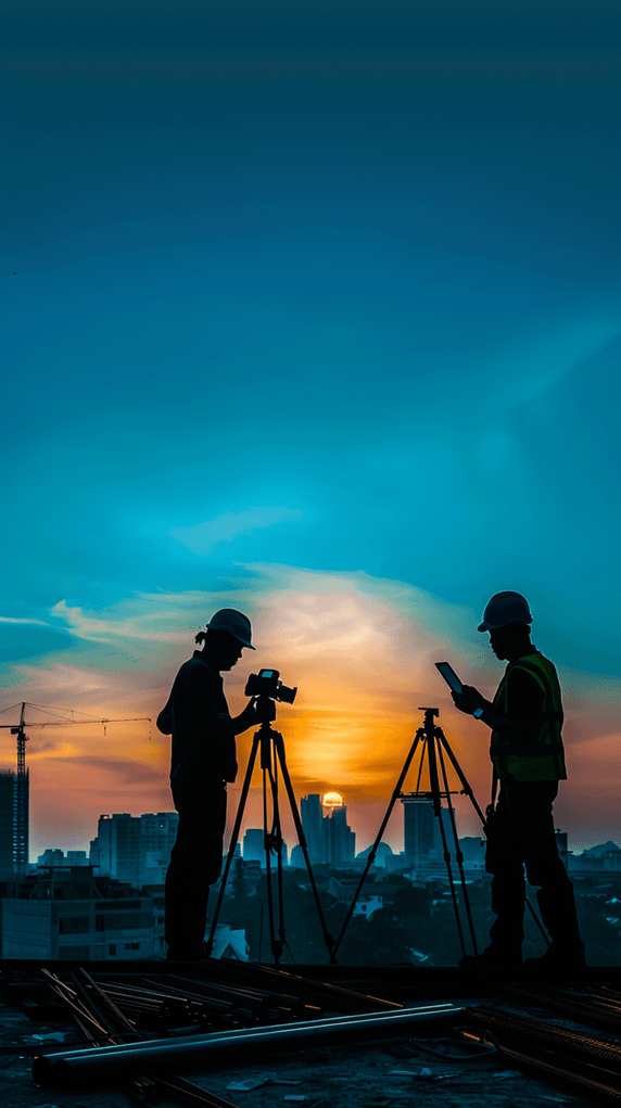 创蓝色五一城市建筑背景里的劳动工人剪影