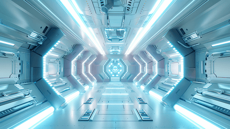 创意科技蓝色空间站通道未来电子设备内部的抽象背景