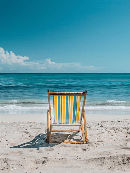 沙滩椅下午儿童沙滩椅蓝色清新旅游大海海边沙滩度假摄影图