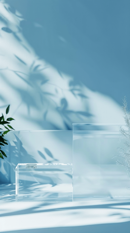 创意夏天清新清凉蓝色透明玻璃产品展示台背景图