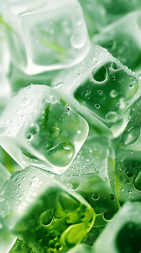 创意夏日3D绿色清新透明冰块手机壁纸背景