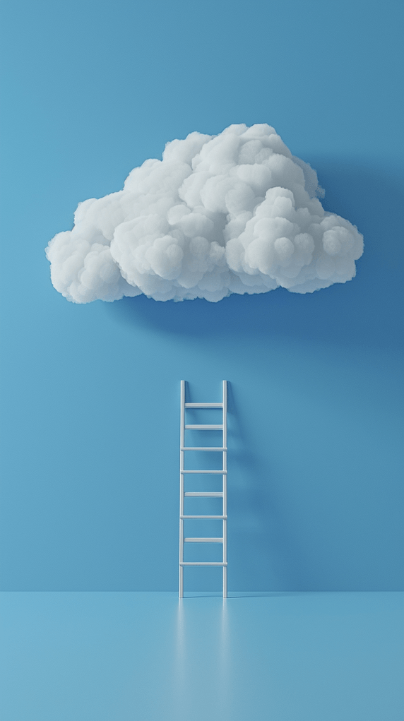 创意楼梯抽象云朵蓝色电商概念场景白云和梯子背景图