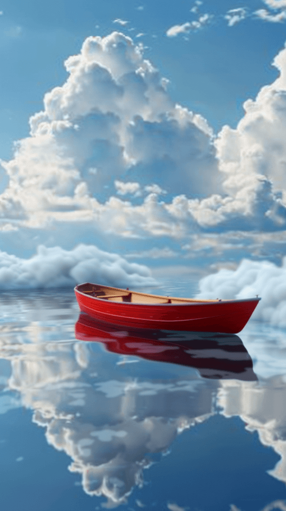 创意静谧夏天海面上的一只小船夏日大海场景图片