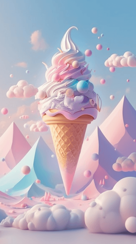 创意夏天清凉3D粉彩冰淇淋背景图