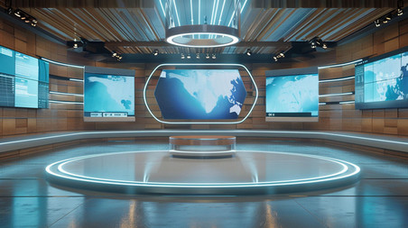科幻商务大屏控制中心创意展台空间灯光合成创意素材背景