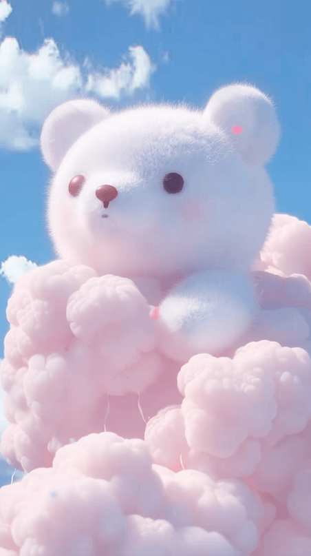 创意六一儿童节梦幻云朵形成的大白熊背景图