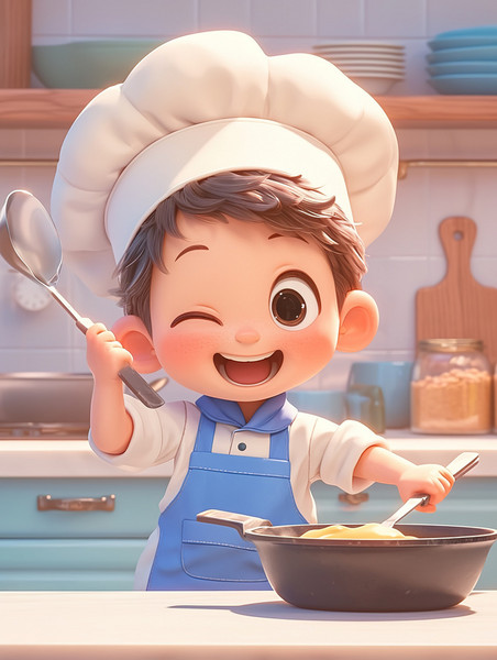 创意厨师可爱的小男孩厨师插画海报