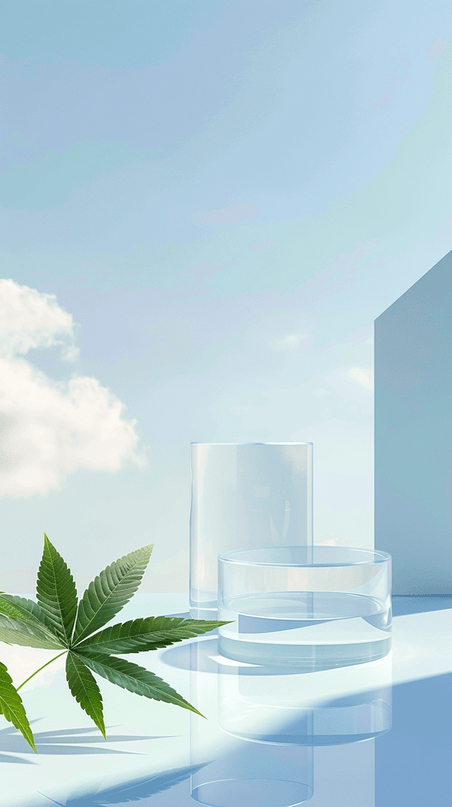 创意夏天清新蓝色清凉透明玻璃产品展示台设计图