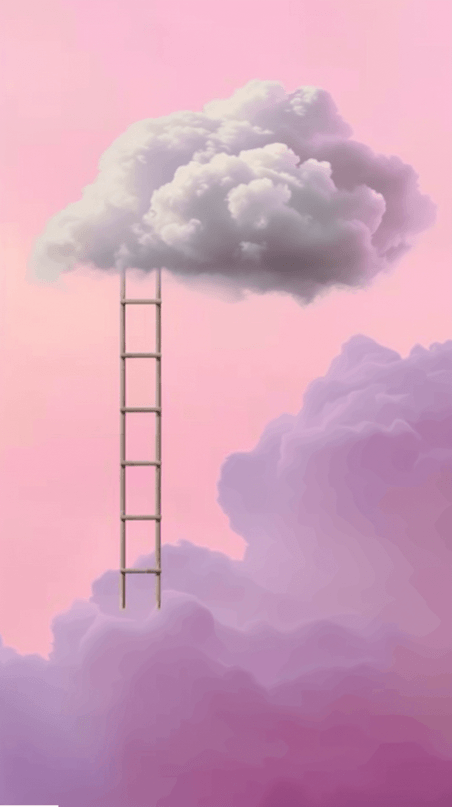 创意夏天粉色云朵和梯子概念场景楼梯抽象云朵设计图