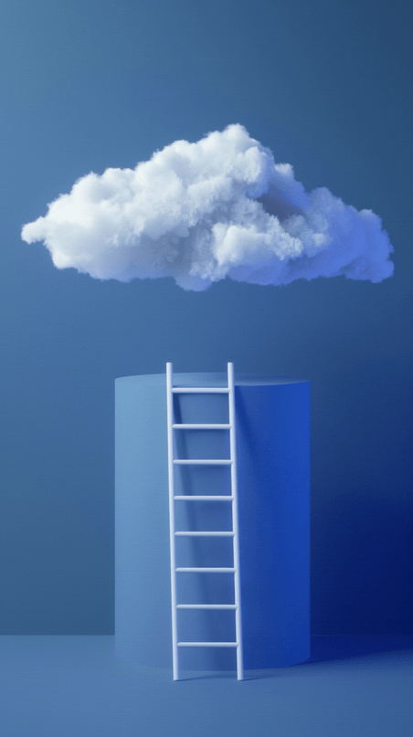 蓝色楼梯抽象云朵电商概念场景白云和梯子背景