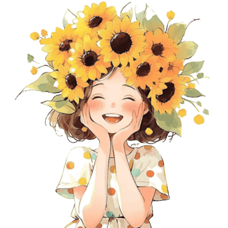 创意夏季可爱女孩向日葵免抠元素