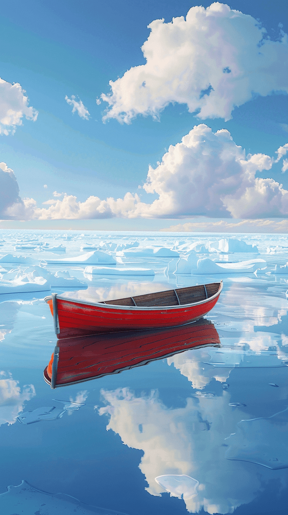 创意静谧夏天海面上的一只小船夏日大海场景设计图