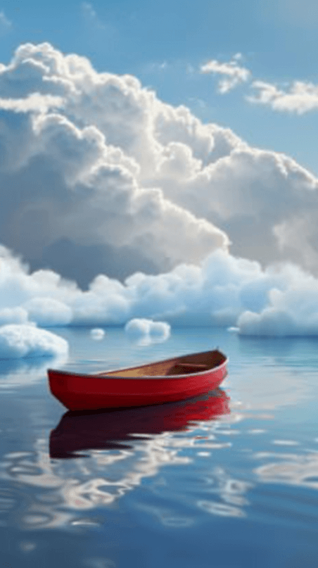 创意大海静谧夏天海面上的一只小船夏日场景设计图