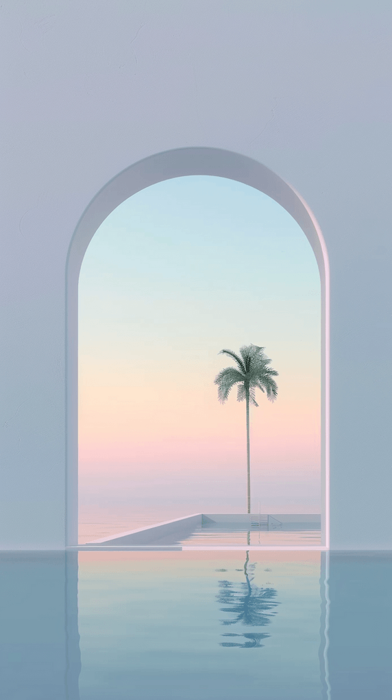 创意夏日拱门椰子树海边海景大海场景设计