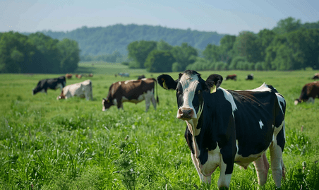 创意阿米什农场田野里有斑点奶牛动物畜牧业