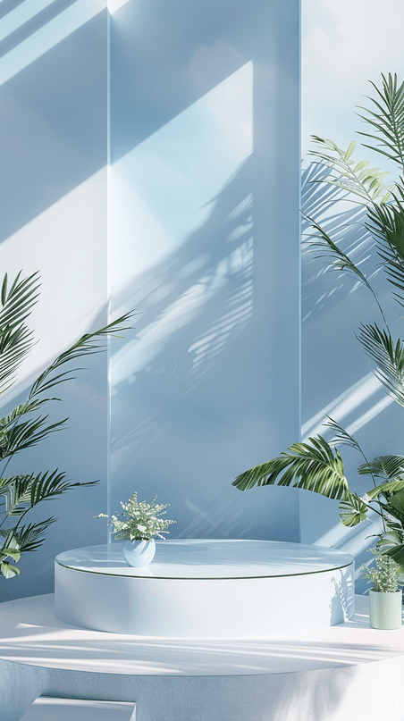 创意清凉夏天清新蓝色透明玻璃产品展示台3背景图片