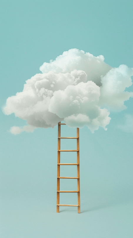 创意夏天白云和梯子概念场景楼梯抽象云朵背景图