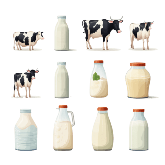 创意牛奶在不同容器中乳制品乳业奶制品鲜奶